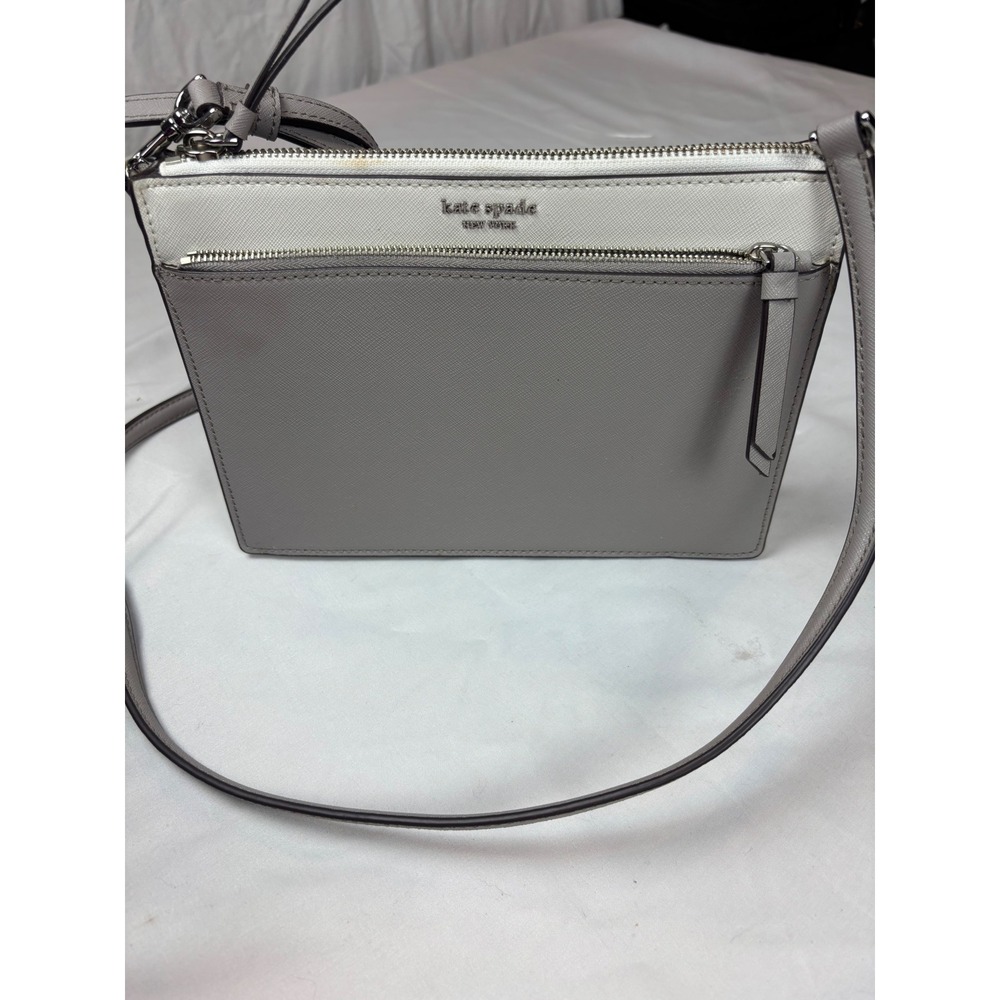 Kate Spade New York Saffiano Leather Crossbody Bag Grey White Silver Hardware